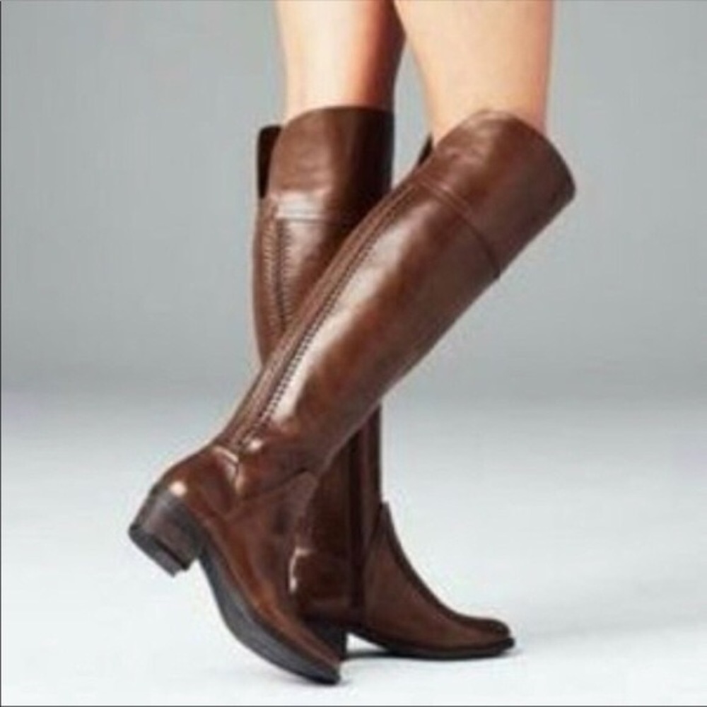 Vince Camuto “Bendra” Brown Distressed Over the Knee Leather Boot - Picture 2 of 12